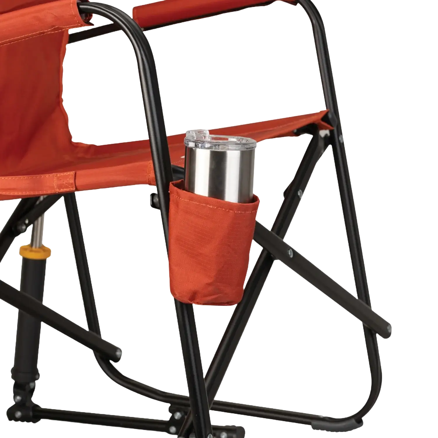 Premium All-Weather Freestyle Rocker - Pumpkin Spice - Choice 373 - Heavy-Duty Kickback Rocker with Beverage Holder Detail