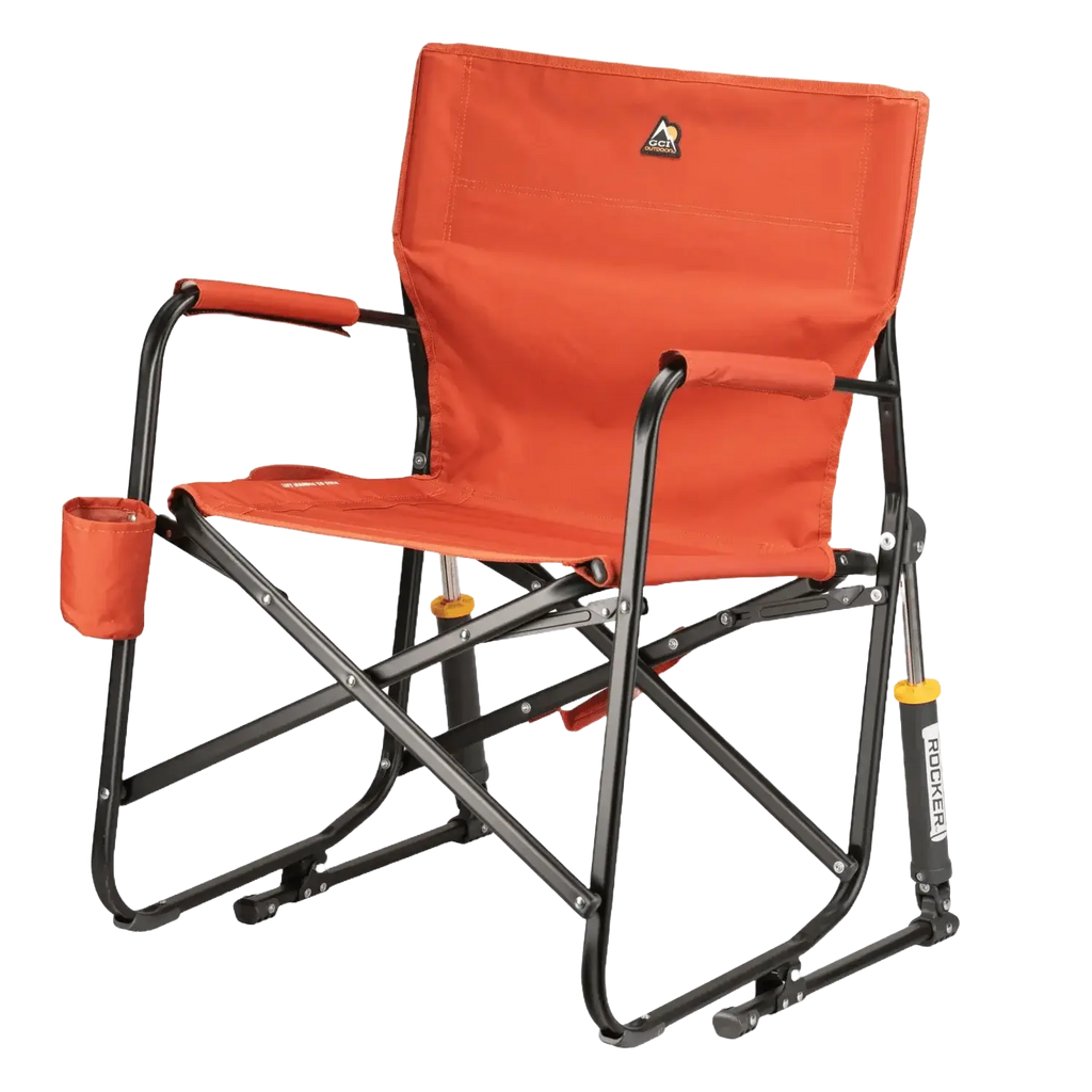 Premium All-Weather Freestyle Rocker - Pumpkin Spice - Choice 373 - Heavy-Duty Kickback Rocker with Beverage Holder Detail