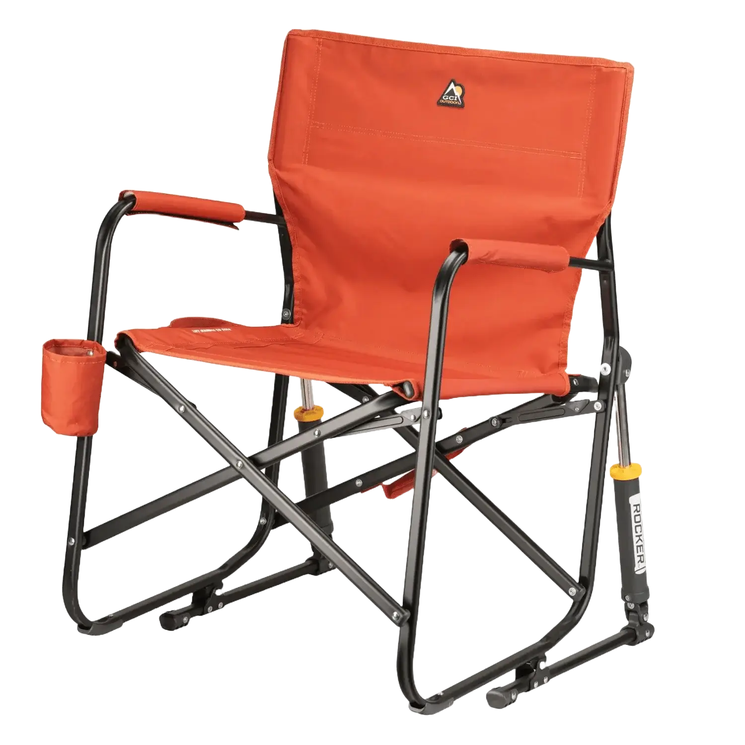 Premium All-Weather Freestyle Rocker - Pumpkin Spice - Choice 373 - Heavy-Duty Kickback Rocker with Beverage Holder Detail