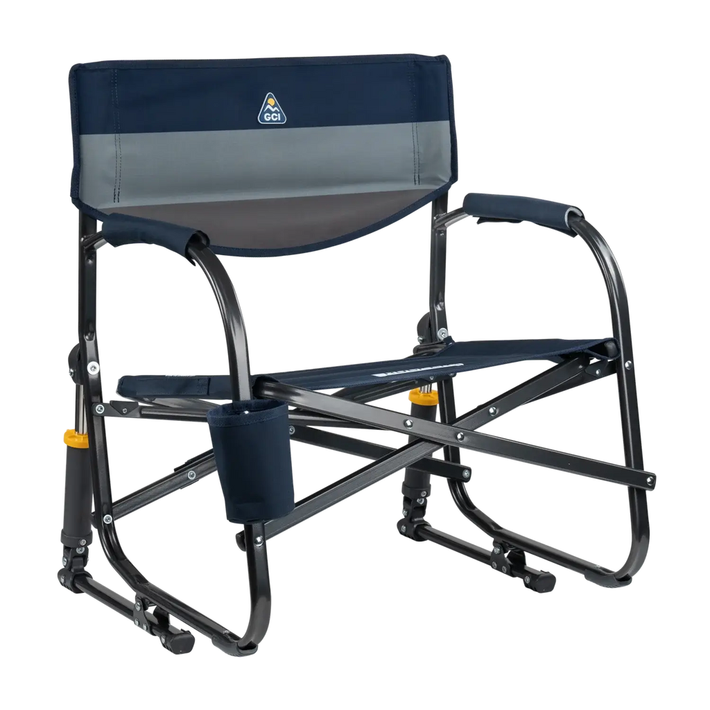 Luxury Camp Grab & Go Rocker - Choice 551 - Patented Spring-Action Rocking Chair for Camping - Indigo Color Block