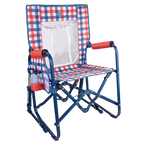 Smooth Motion Stowaway Rocker with Storage Pouch - Choice 573 - Heavy-Duty Kickback Rocker with Beverage Holder - Patriotic Plaid