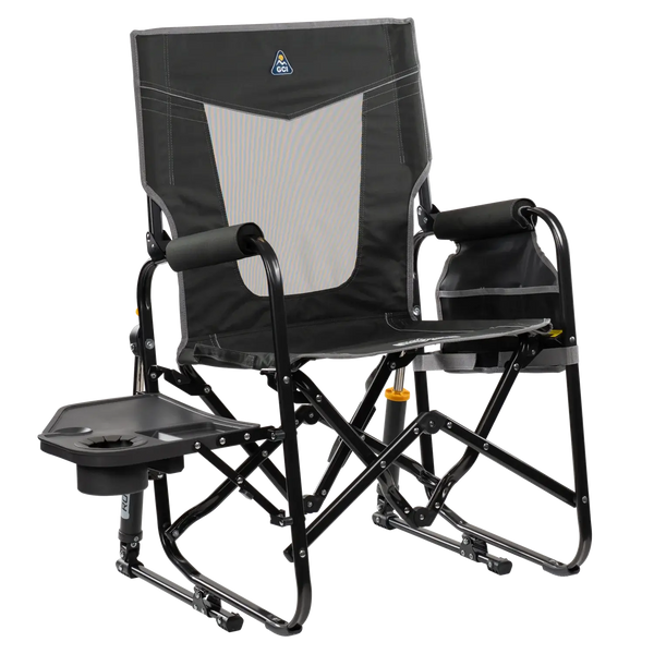 Luxury Camp Stowaway Rocker with Side Table - Choice 253 - Patented Spring-Action Rocking Chair for Camping - Dark Charcoal