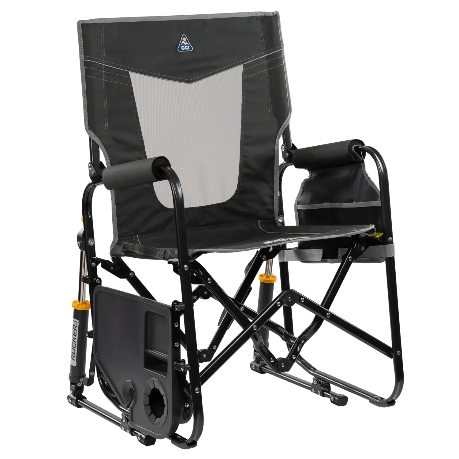 Luxury Camp Stowaway Rocker with Side Table - Choice 253 - Patented Spring-Action Rocking Chair for Camping Detail