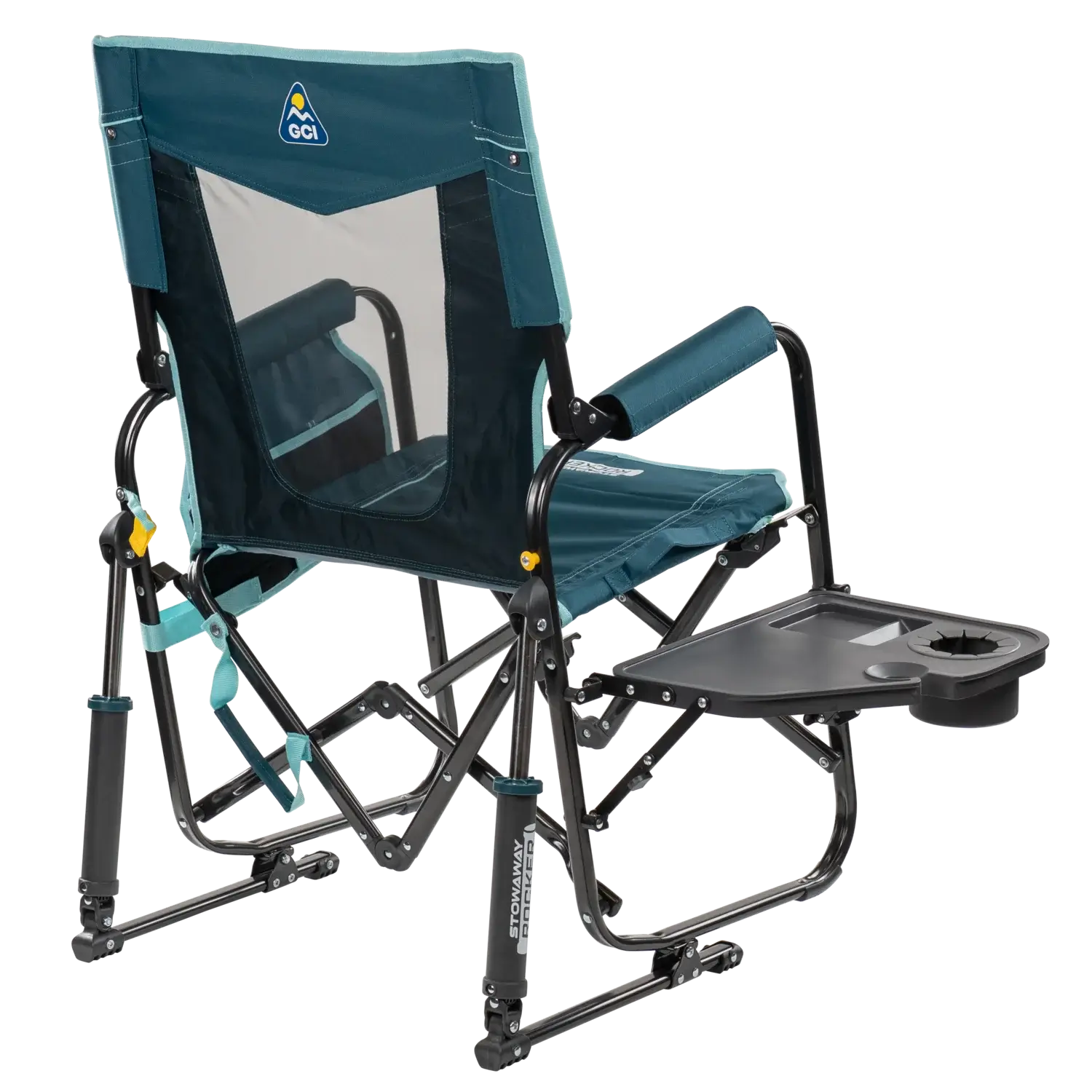 Luxury Camp Stowaway Rocker with Side Table - Choice 253 - Patented Spring-Action Rocking Chair for Camping Detail