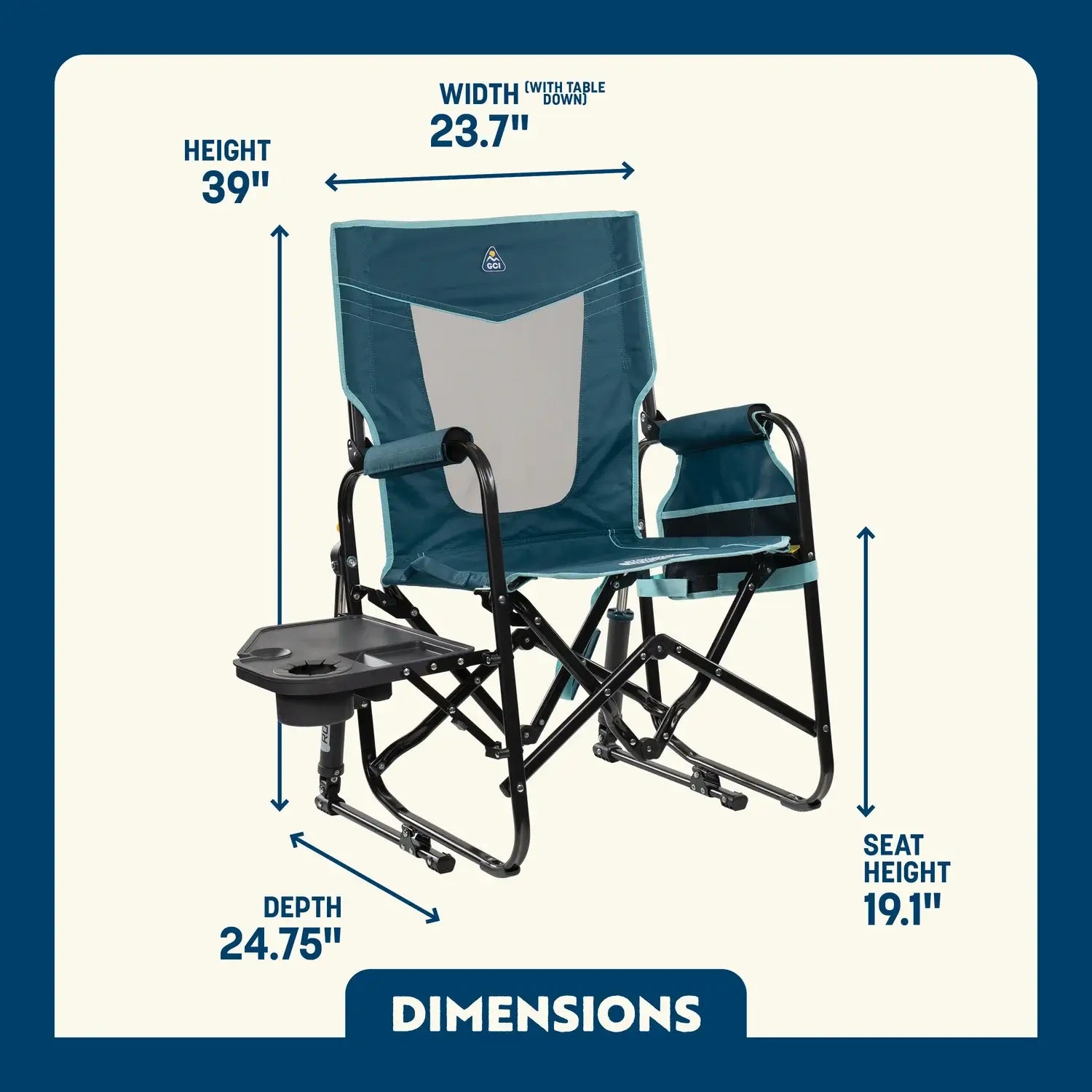 Luxury Camp Stowaway Rocker with Side Table - Choice 253 - Patented Spring-Action Rocking Chair for Camping Detail