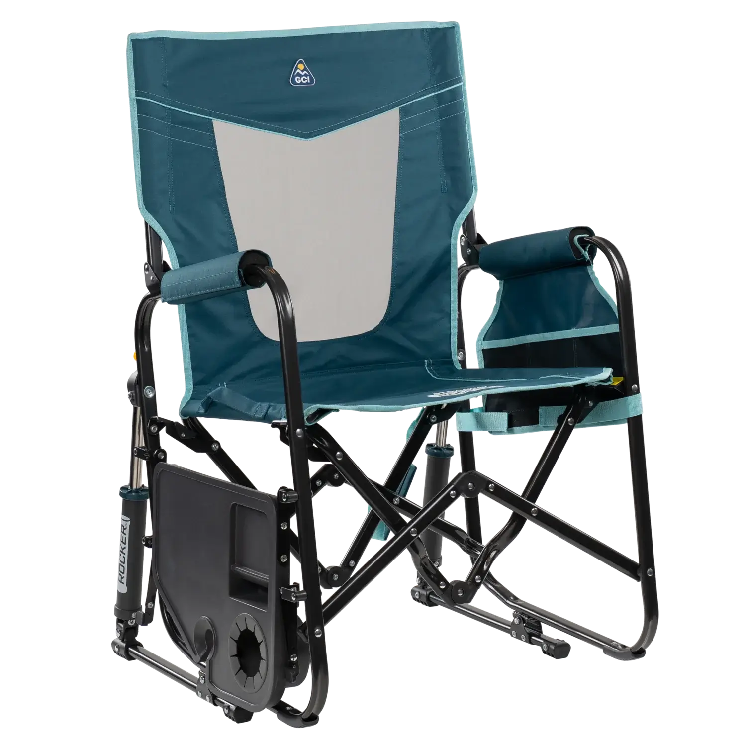 Luxury Camp Stowaway Rocker with Side Table - Choice 253 - Patented Spring-Action Rocking Chair for Camping Detail