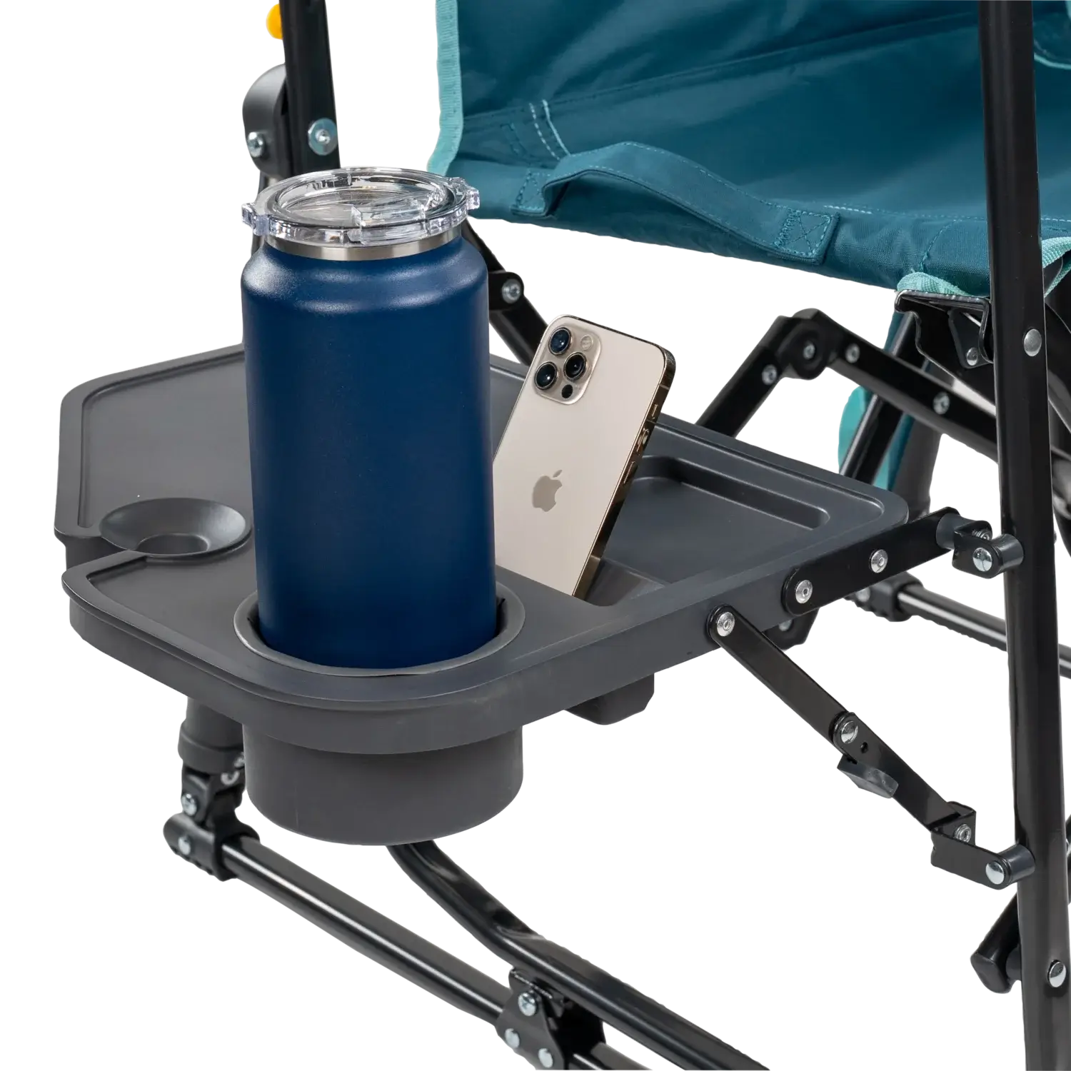 Luxury Camp Stowaway Rocker with Side Table - Choice 253 - Patented Spring-Action Rocking Chair for Camping Detail